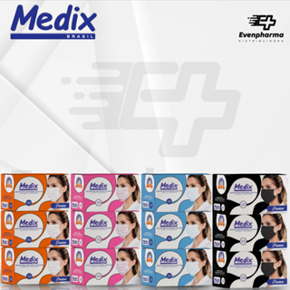 Máscara de proteção facial tripla Branca Rosa Azul Preta Medix em Oferta na Shopee
