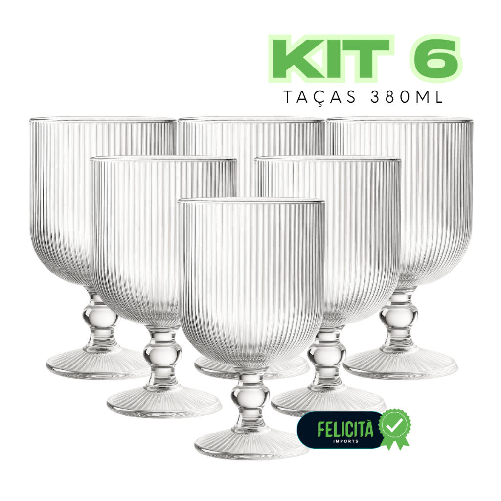Jogo 6 Taças 380ml Vidro Grosso Canelada Elegante Agua em Oferta na Shopee