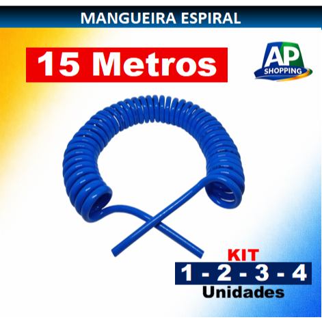 Mangueira Espiral 8mm X 15 Metros Tubo P.u Azul Ar Comprimido. Bico de limpeza Kit de 1,2,3,4 un.