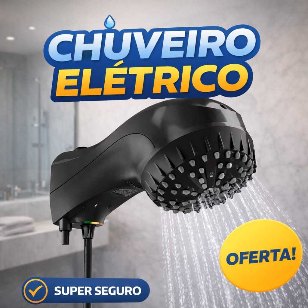 Chuveiro Elétrico Preto Black Piano Top Banho Sintex 220V 5500W Sofisticado E Moderno