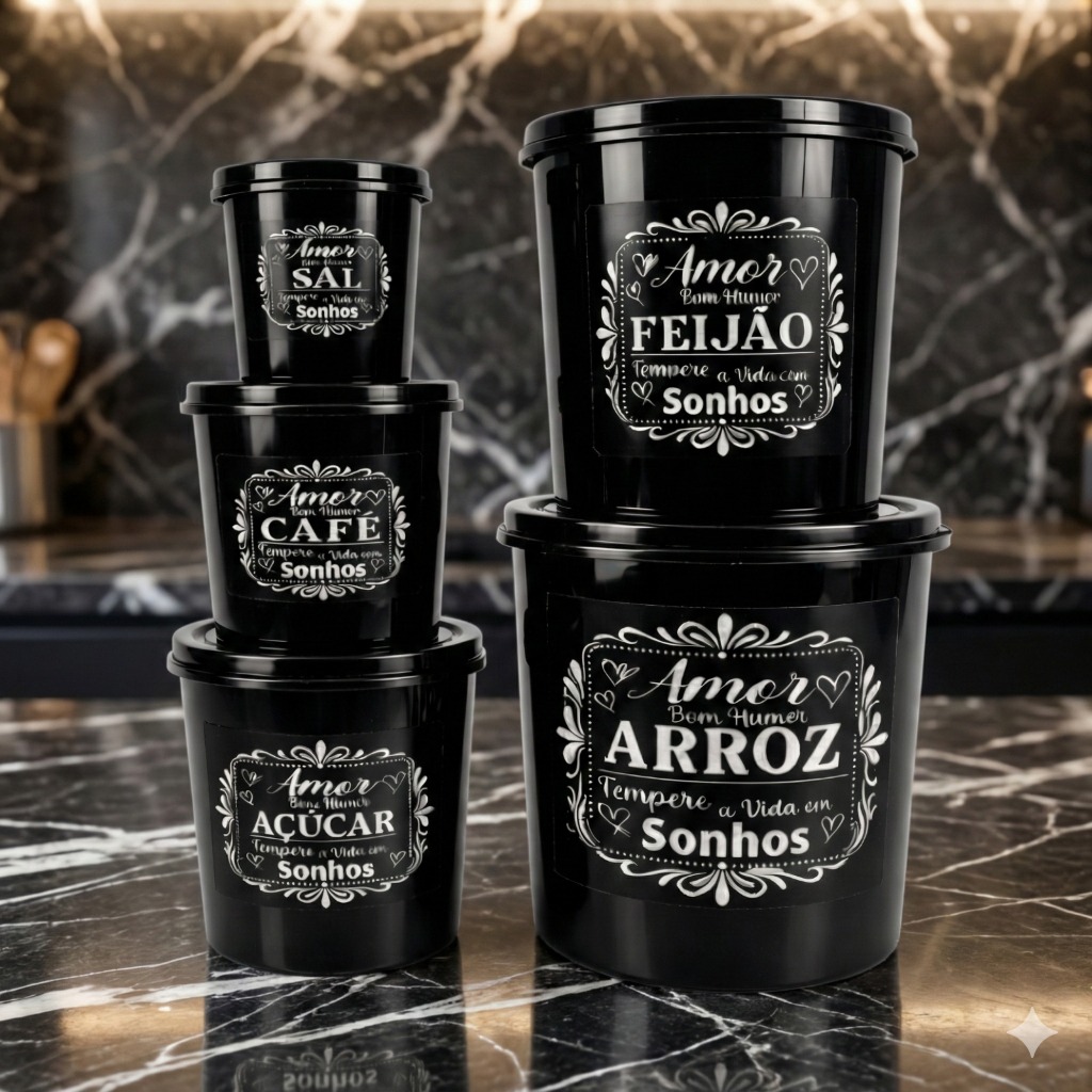 🔥 _JOGO DE MANTIMENTO DE PLÁSTICO 5 PEÇAS 🍽️🧊_  
_Organização e Praticidade na Sua Cozinha_  
✅ Potes redondos que otimizam o espaço e mantêm os alimentos frescos  
✅ Ideal para armazenar grãos, açúcar, farinha e muito mais  
✅ Material durável e fácil de