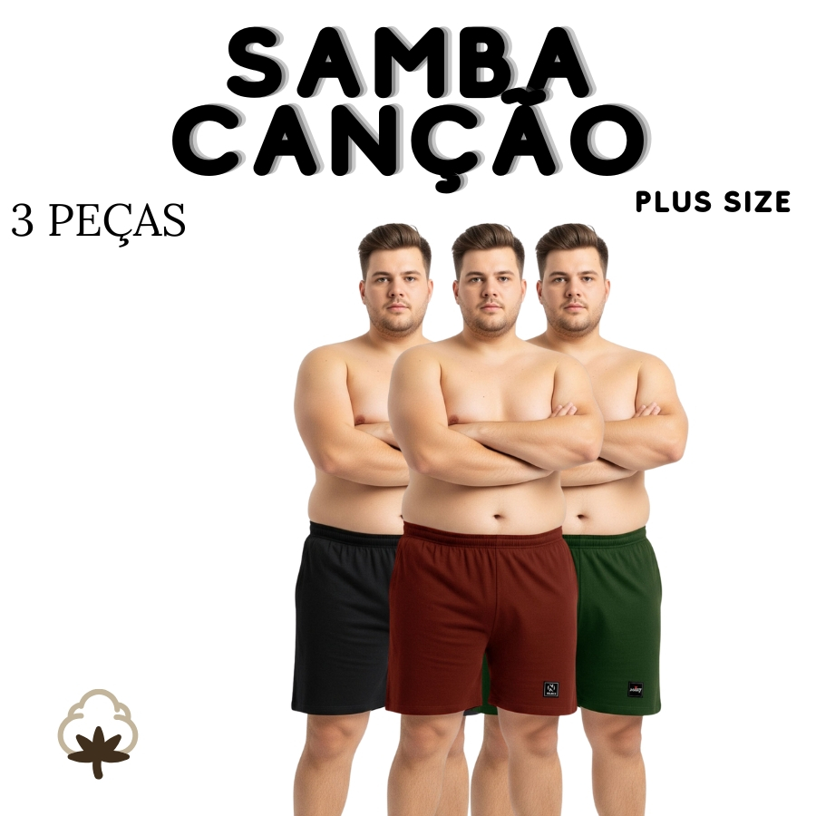 Cueca Samba Canção Masculina PLUS SIZE 100% Algodão Kit 3 Peças Respirável Conforto Total