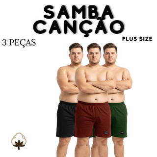 Cueca Samba Canção Masculina PLUS SIZE 100% Algodão Kit 3 Peças Respirável Conforto Total