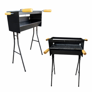 Churrasqueira Espeteira Média 50x24 cm Com Grelha e Cabos de Madeira Tradicional Com Pés Removíveis Espetinho Churrasco em Oferta na Shopee