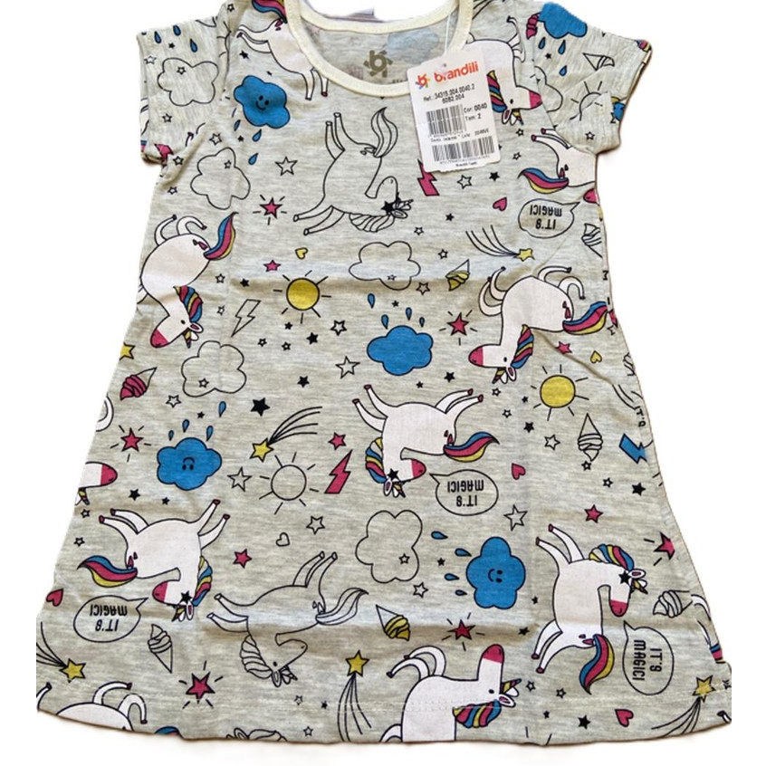 Camisola Verão Brandili infantil feminino - unicornio - tamanho 2 e 6 -  criança -  vestido - pijama - menina