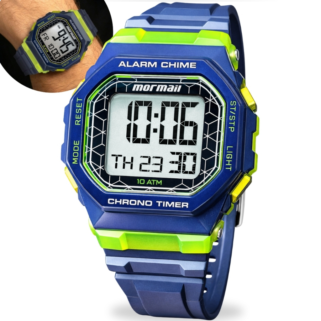 Relógio Mormaii Masculino Quadrado Digital Azul-Petróleo Cronógrafo Lcd Positivo Prova D'água 100 Metros Original em Oferta na Shopee