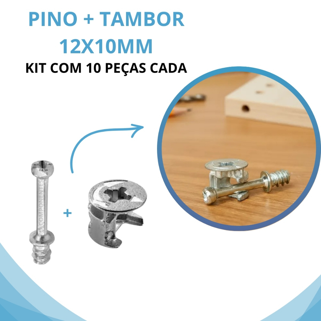 10 Conjuntos Pino Minifix 32mm Com Castanha Tambor 12x10mm De Metal Para Moveis em Oferta na Shopee