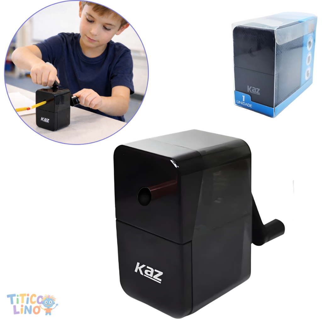Apontador Escolar de Mesa Manual para Lápis com Manivela Apontador com Deposito Coletor Preto Kaz em Oferta na Shopee