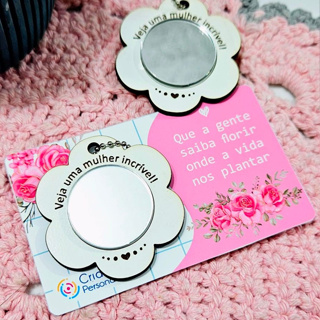 15 Mini Chaveiro Espelho Flor Dia Das Mães Mulheres em MDF E Card Personalizado em Oferta na Shopee