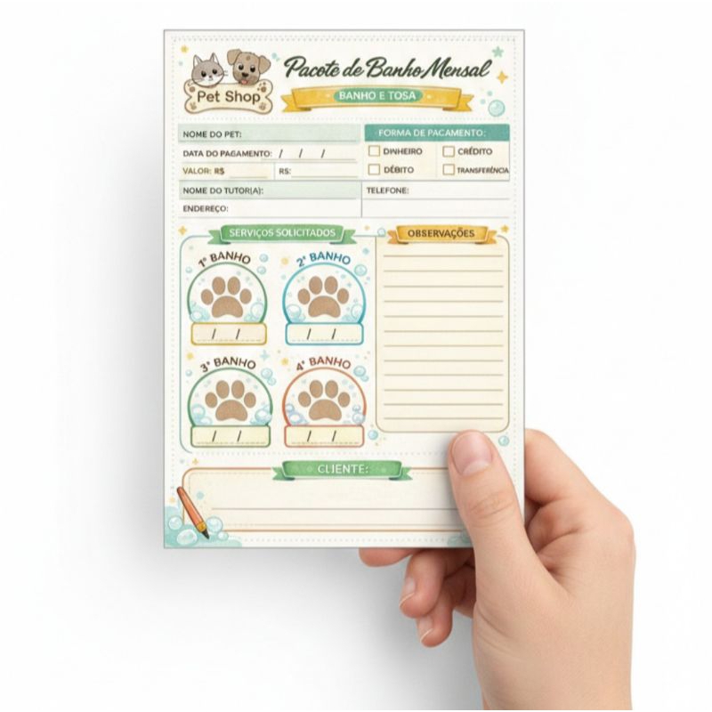 Ficha Pacote de Banho Mensal Pet Shop | Controle Banho e Tosa | Comanda Pet Groomer