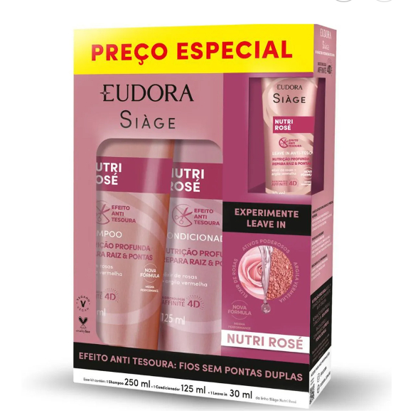 KIT PROMOCIONAL SIAGE NUTRI ROSE 3 PRODUTOS - SHAMPOO + CONDICIONADOR + LEAVE-IN
