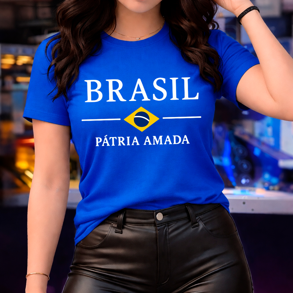 Camiseta Camisa Blusa Feminina100%Algodão T-shirt Copa do Mundo Bandeira do Brasil