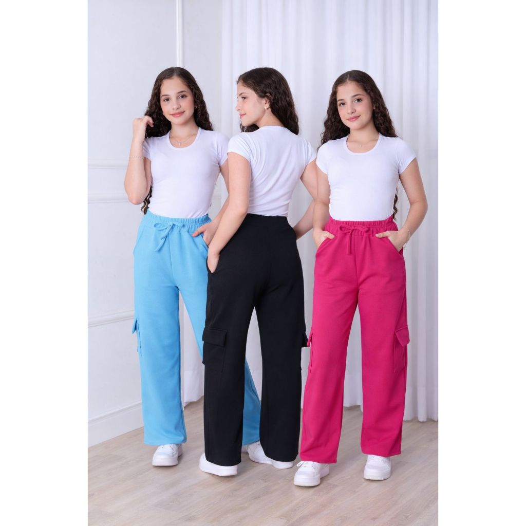Calça Cargo Infantil Menina com Bolso Lateral e Amarração – Confortável e Estilosa