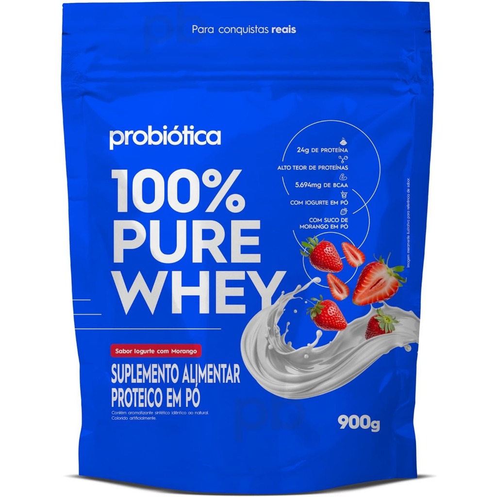 100% Pure Whey Refil 900g Iogurte Com Morango em Oferta na Shopee