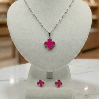NOVO Conjunto Trevo Virgínia  VÁRIAS CORES Colar E Brincos AÇO INOX Não enferruja Ou Perde A Cor em Oferta na Shopee