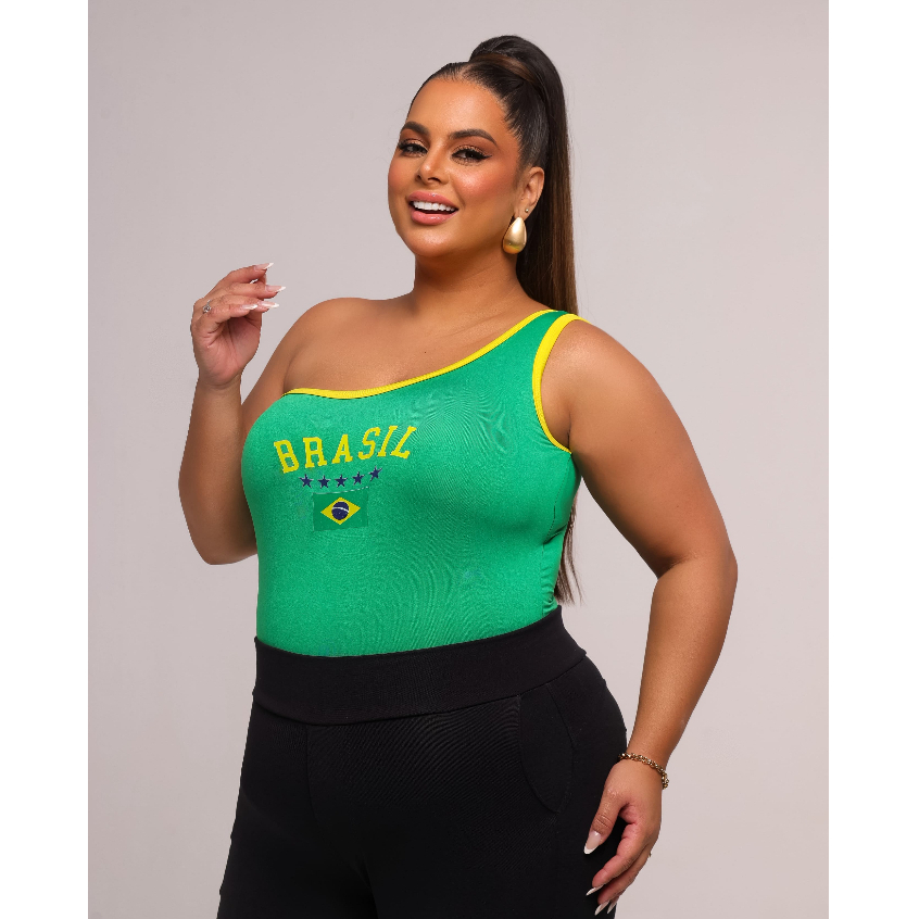 Body Nula Manga Brasil Feminino Tecido Suplex Fluit Leve Torcida Copa do Mundo Verão Tendência 2026