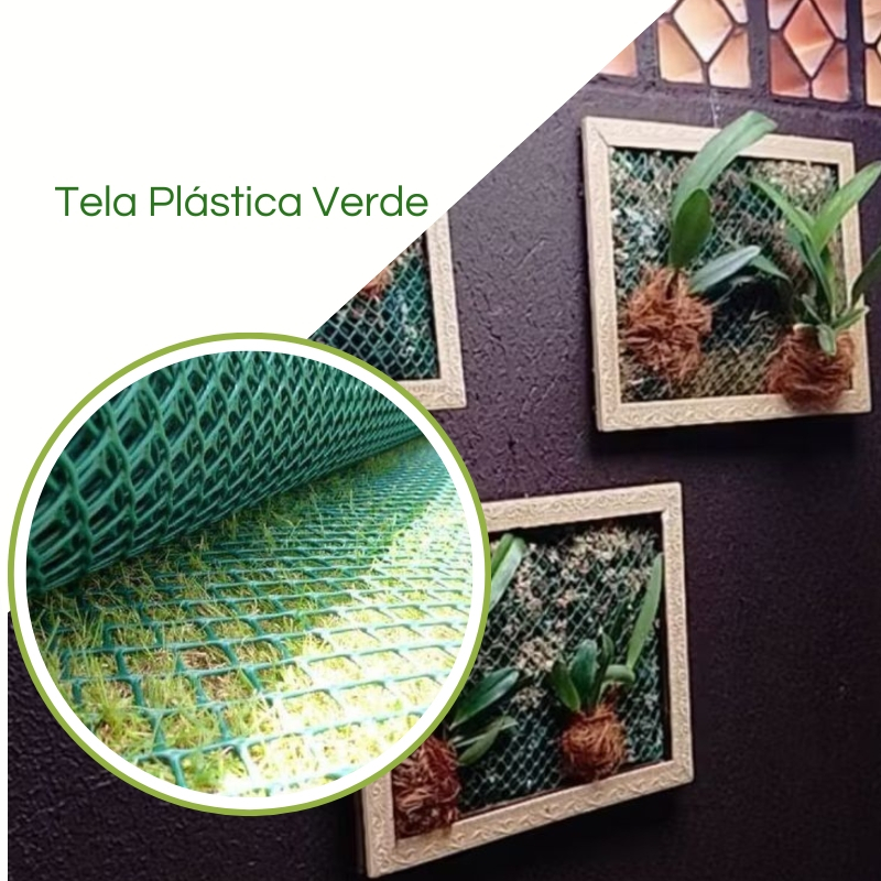 Tela Plástica para Quadro Vivo para Orquídeas, leguminosas Malha 11mm Cor VERDE