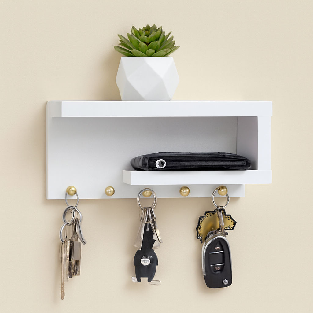 Porta Chaves MDF Multiuso Decorativo com Nicho para Carteiras e Objetos