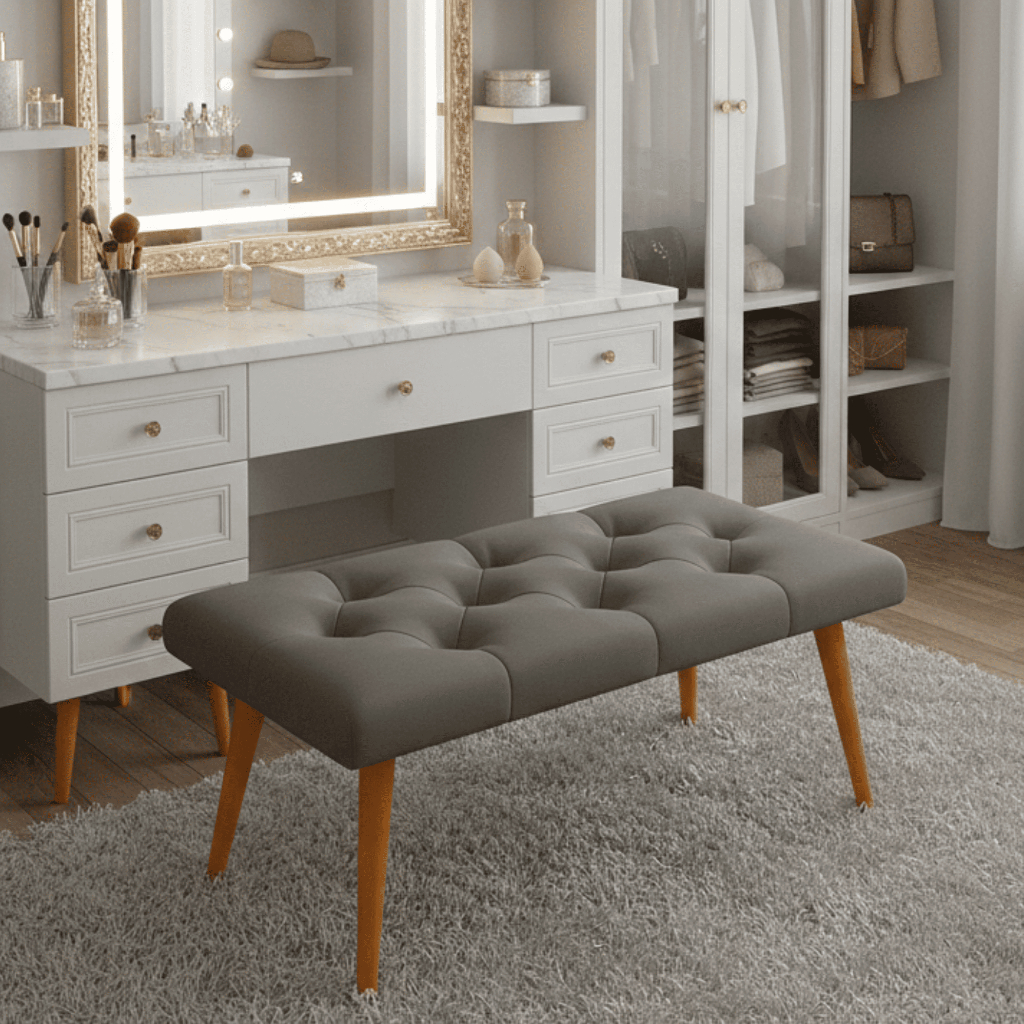 Puff Banqueta Banco Camarim Pé Palito Retangular Assento Decorativo 70cm