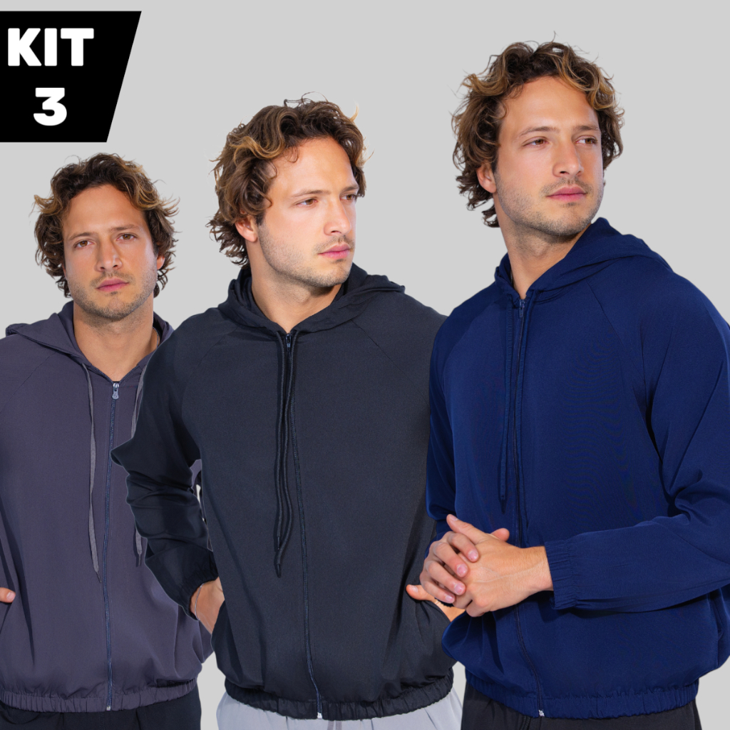 Kit 3 Jaquetas Masculina Corta Vento Casual Esportiva Leve