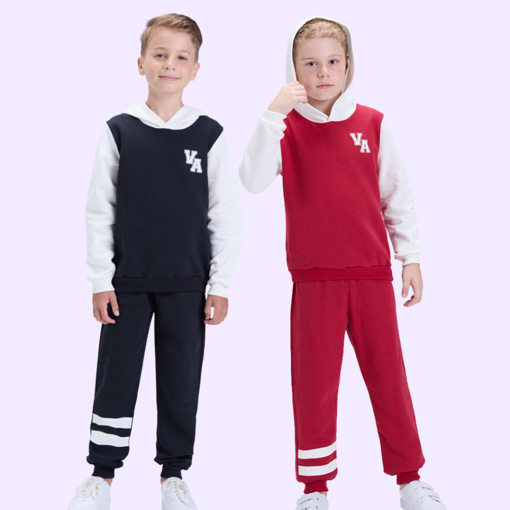 Conjunto Infantil de Inverno Masculino Moletom Colegial VA com Capuz
