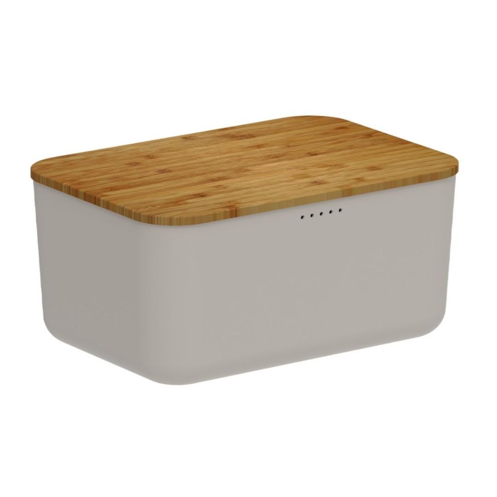 Porta Pães Com Tampa Organizador De Cozinha Bambu Bege Ou