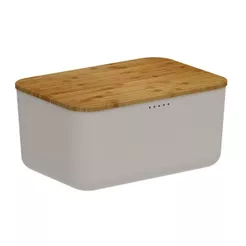 Porta Pães Com Tampa Organizador De Cozinha Bambu Bege Ou