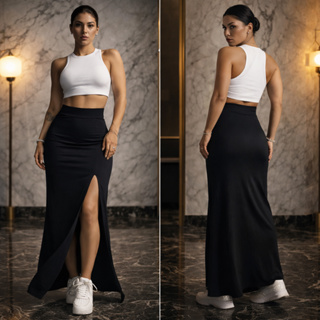 Saia Longa Feminina Elegante Suplex com Fenda Roupa Gringa Saias Tubinho Unidade e Kit em Oferta na Shopee
