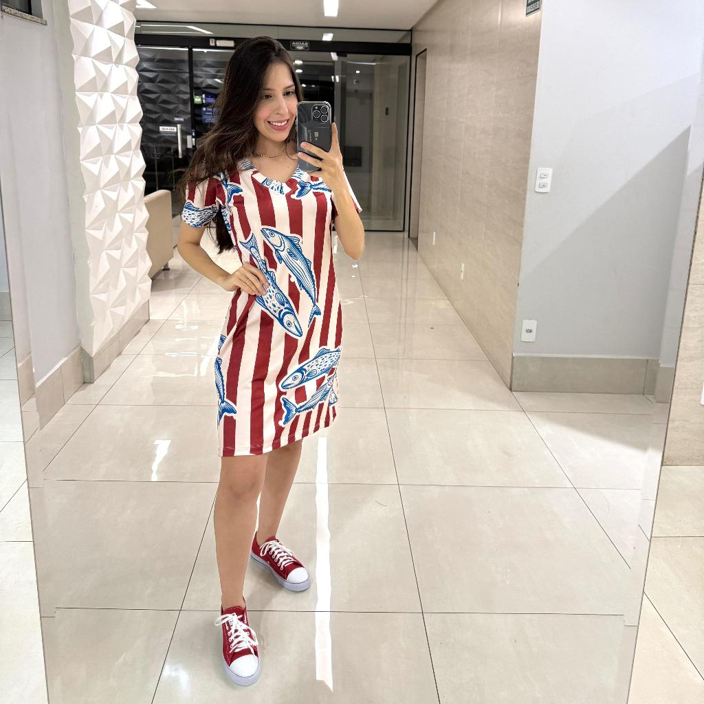 Vestido Curto Soltinho Feminino Florê Brasil Decote V E Estampas Inspiração ABAIXO DA MEIA COXA em Oferta na Shopee