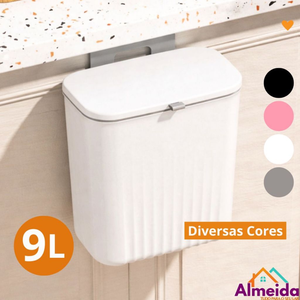 Lixeira Suspensa 9 Litros Com Tampa Para Porta De Armário Banheiro e Cozinha em Oferta na Shopee