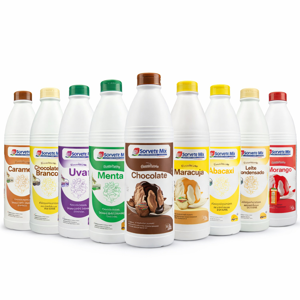 Cobertura para Sorvete 1,3kg Sorvete Mix – Vários Sabores para Açaí, Milk Shake e Sobremesas