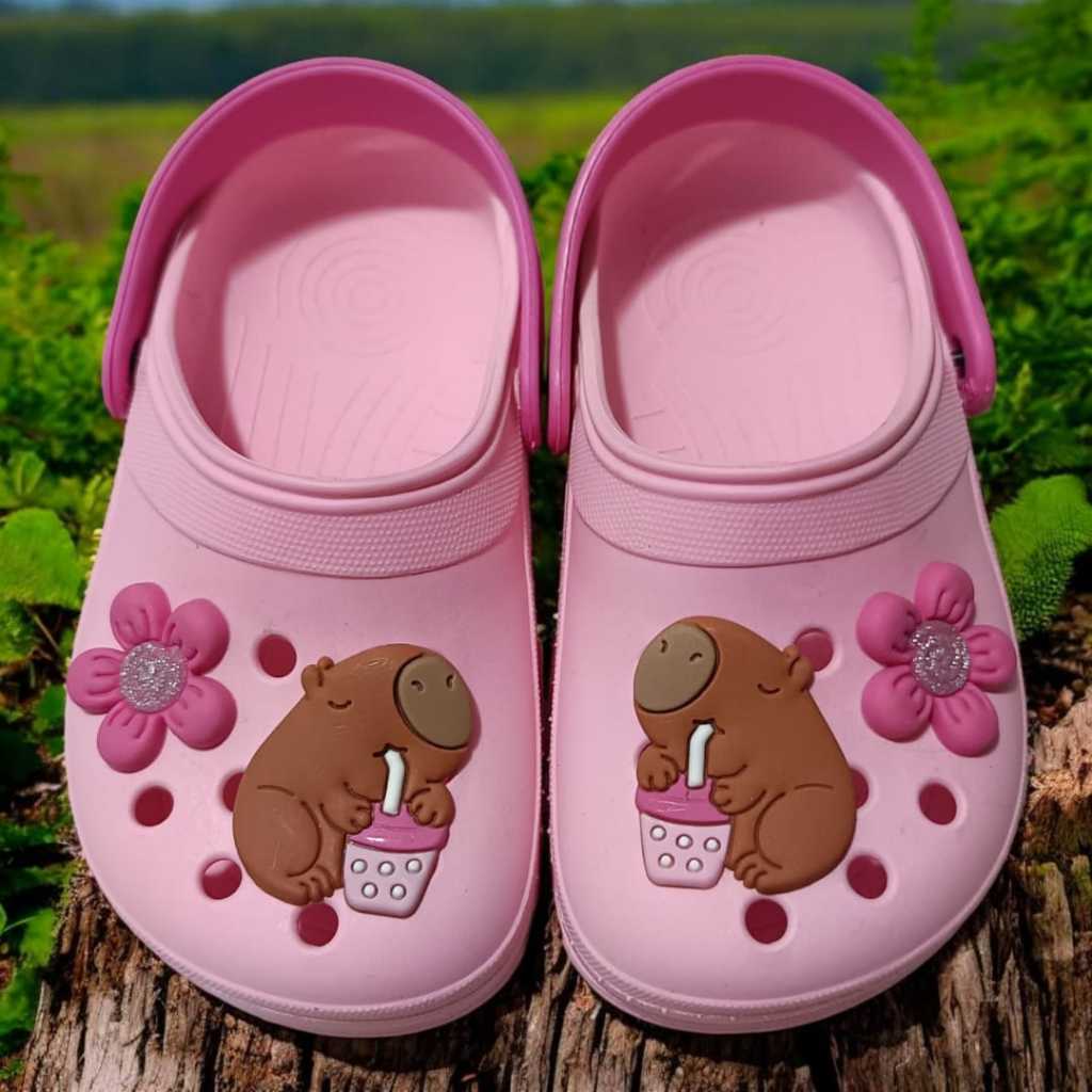 Calçado infantil, sandália emborrachada, para meninas, capivara, fofa, delicada, leve antiderrapante