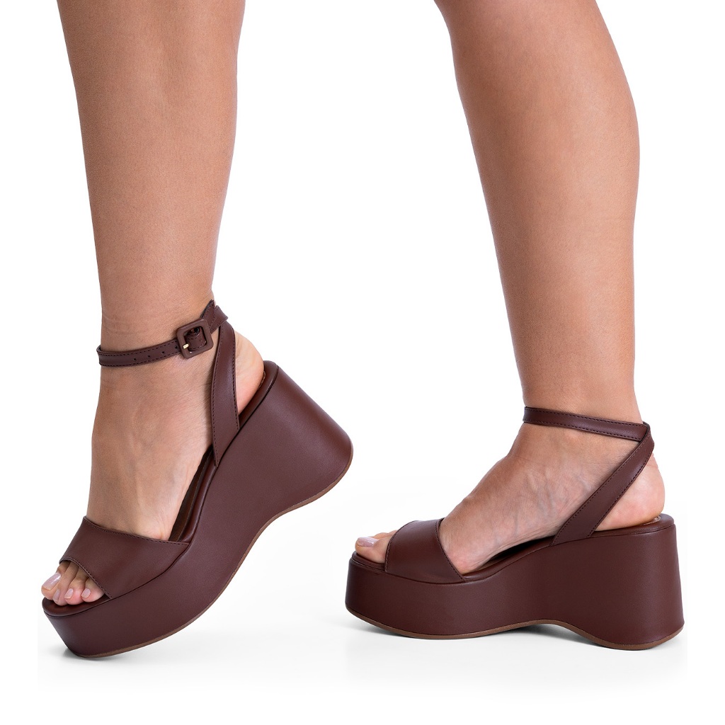 Sandália Feminina Lumiss Anabela Plataforma Salto Alto Confortável Marrom em Oferta na Shopee