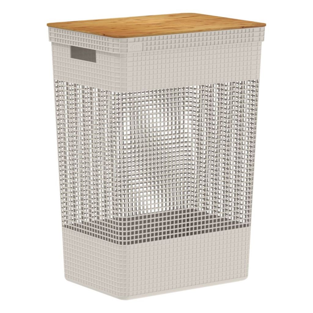 Cesto De Roupas Grid Com Tampa De Bambu 49 Litros Ou