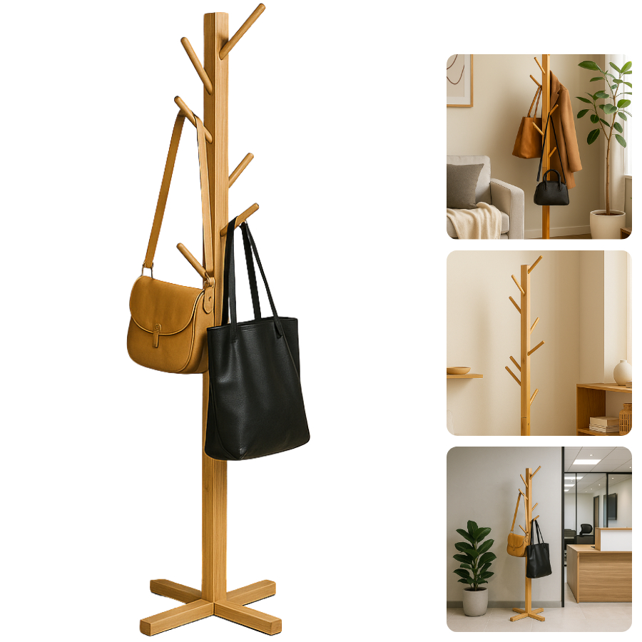 Cabideiro Mancebo Pendurar Roupa Acessório Chapeleiro Arara Bambu 8 Ganchos em Oferta na Shopee