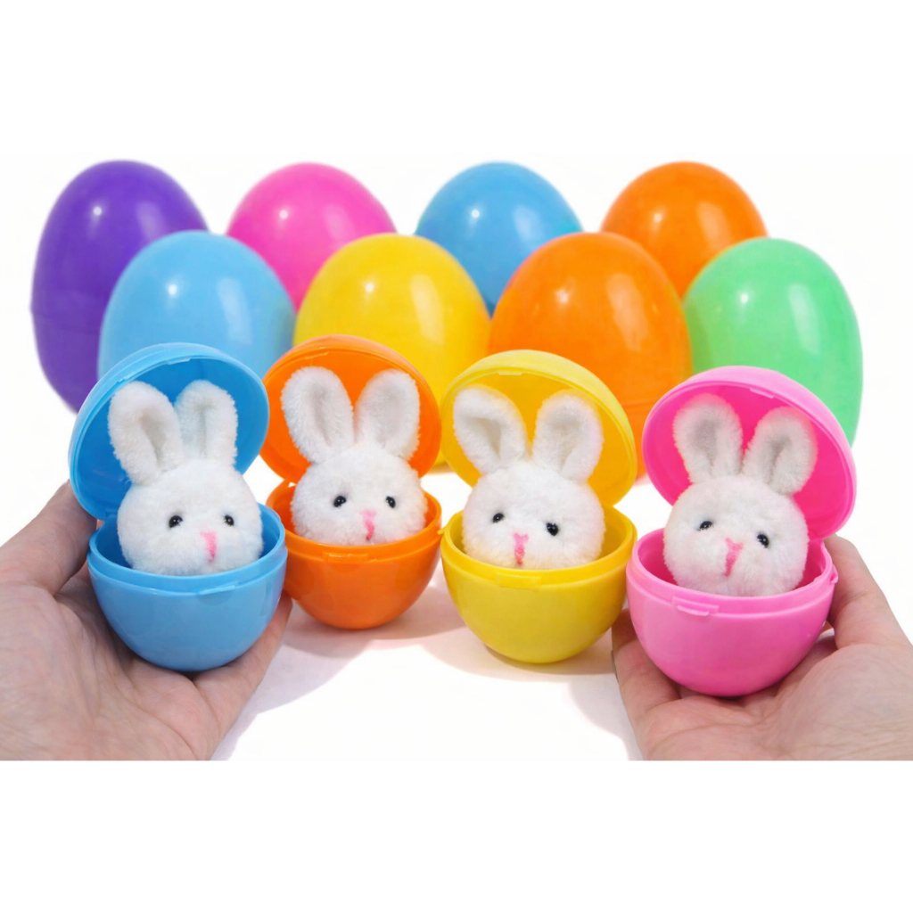 Kit 12 Ovo Surpresa Com Coelho Pelúcia Embalagem Encaixe Colorido Páscoa Sortido 6cm Ovo Tipo Kinder Ovinhos Páscoa