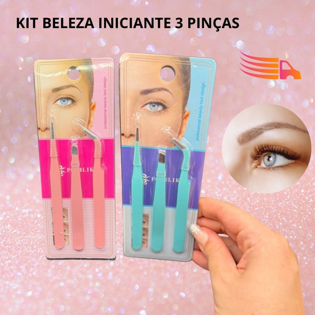 Kit 3 Pinças Iniciante Sobrancelha Cílios Artesanato Utilidades Ponta Reta Ponta Curva Chanfrada