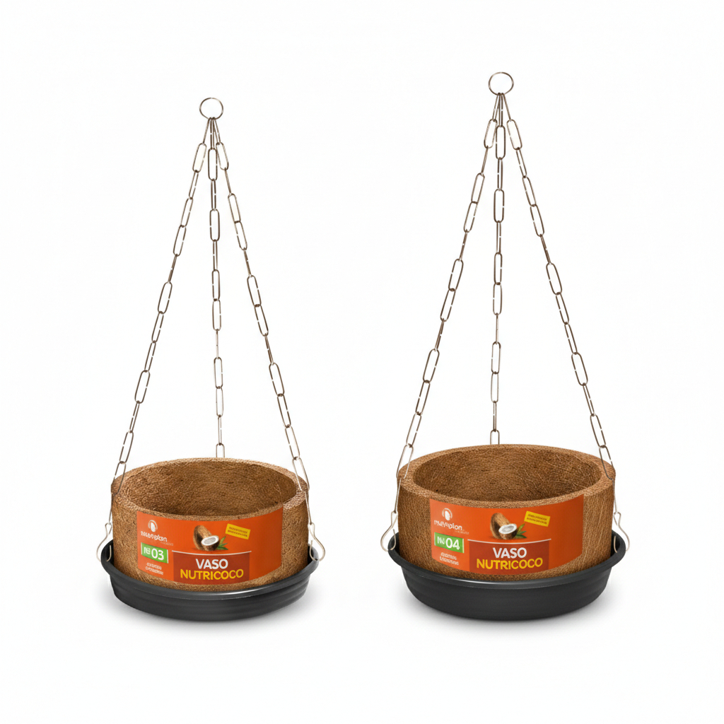 kit Vaso Para Planta Xaxim Nº3 e Nº4 com Prato e Corrente  Pendente para Samambaia Orquídea Jardim