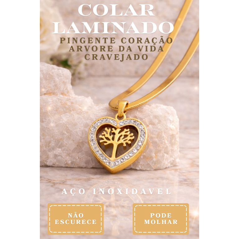 Colar Laminado Pingente Árvore da Vida em Aço Inoxidável com Zircônias Brilhantes – Não Escurece em Oferta na Shopee