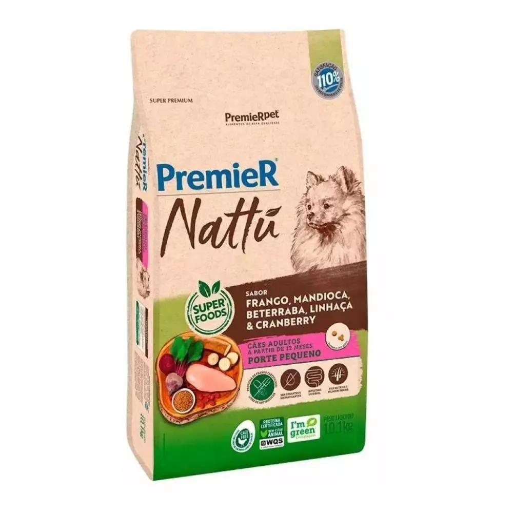 Ração Nattu Cães Adultos Raças Pequena Mandioca 10,1kg Premier