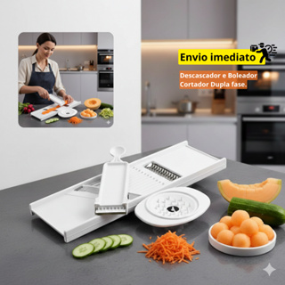 Ralador Fatiador de Legumes 4 em 1 Dupla Face Mandoline Cortador Descascador Boleador Em Aço Inox em Oferta na Shopee