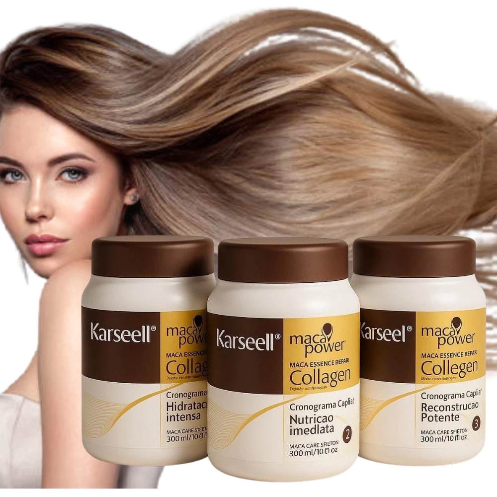 KIT CRONOGRAMA CAPILAR COMPLETO KARSEELL – 3 MÁSCARAS (HIDRATAÇÃO, NUTRIÇÃO E RECONSTRUÇÃO)
