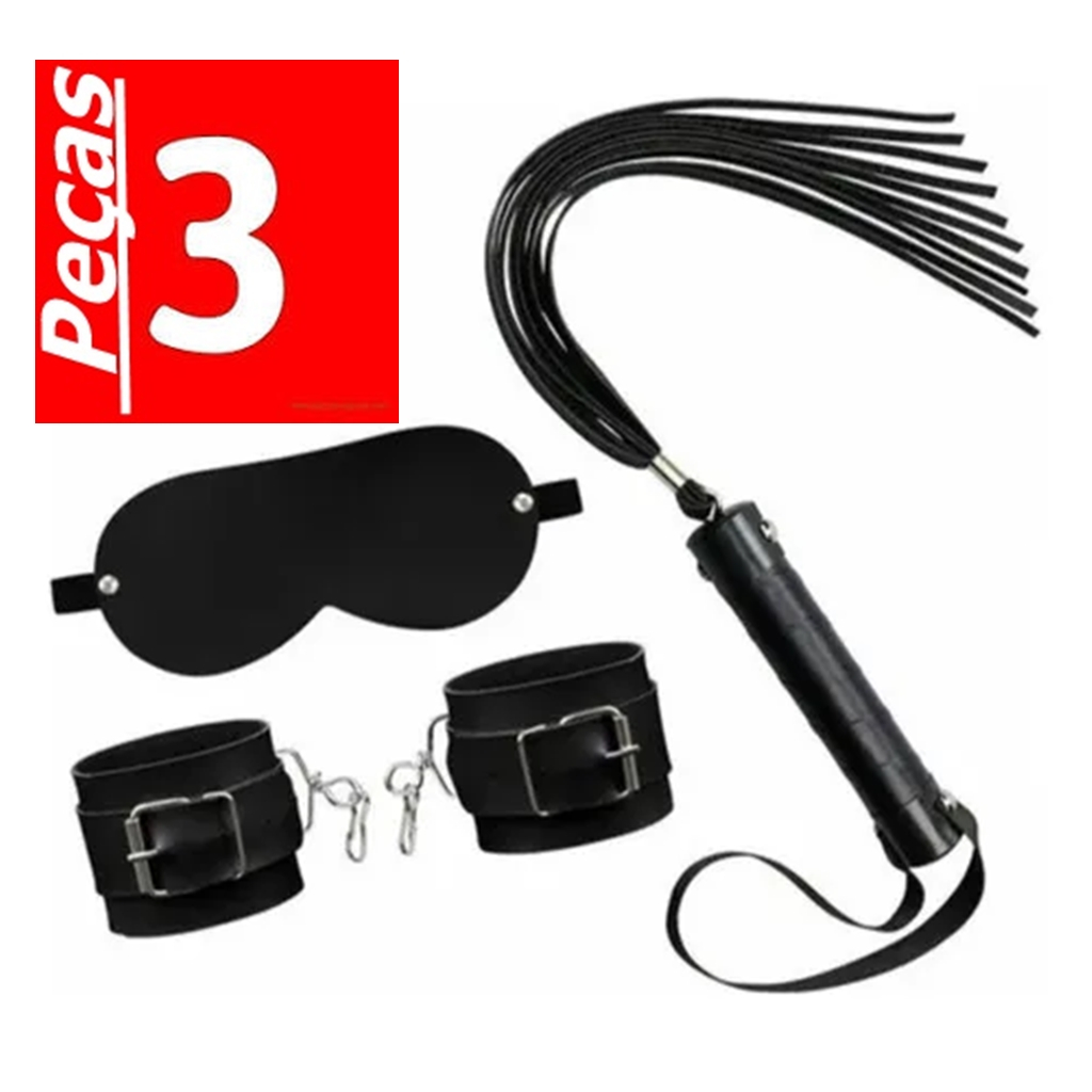 Kit Chicote 20cm + Algema + Venda de Olho Sensual – Fantasia Adulto 3 Peças em Oferta na Shopee