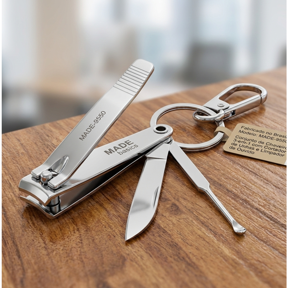 Chaveiro Aço 3 EM 1 inox Multifuncional Com Cortador e Palheta de ouvido Mini portátil MADE-9550