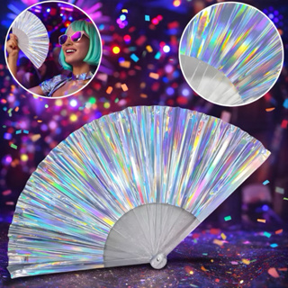 Leque Grande Brilho Holográfico Raves Baladas Festivais Show Carnaval Decoração em Oferta na Shopee