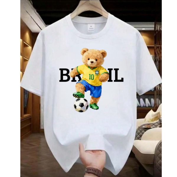 camisa masculina algodão brasil urso futebol camiseta leve e confortável