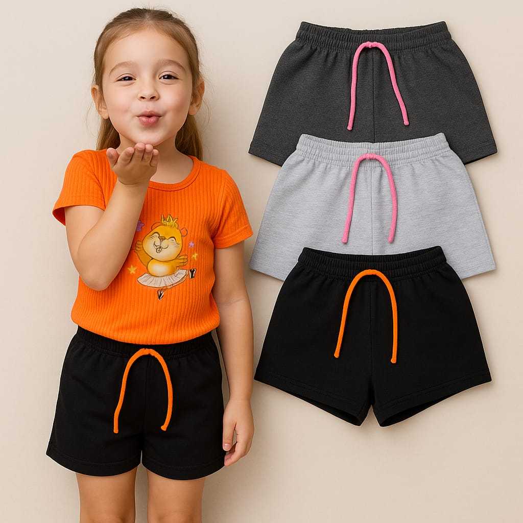 Kit 3 Shorts Infantil Menina Moletinho Confortáveis – Do 4 ao 16 - Envio Rápido em Oferta na Shopee