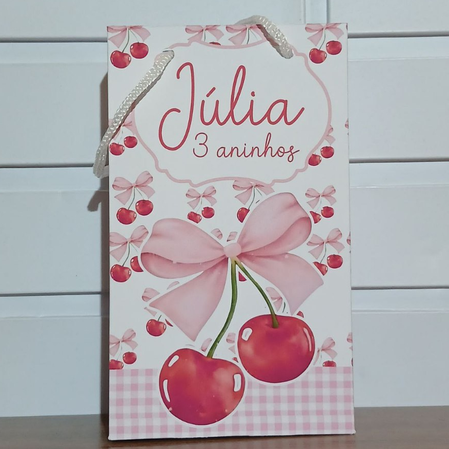 Sacolinha Personalizada Cerejinha Rosa Aniversário Infantil Mimos e Lembrancinhas para Festa