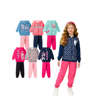 Kit 10 Peças Moletom Feminino 5 Casacos c Estampas Zíper e Capuz + 5 Calças Lisas Infantil Menina em Oferta na Shopee