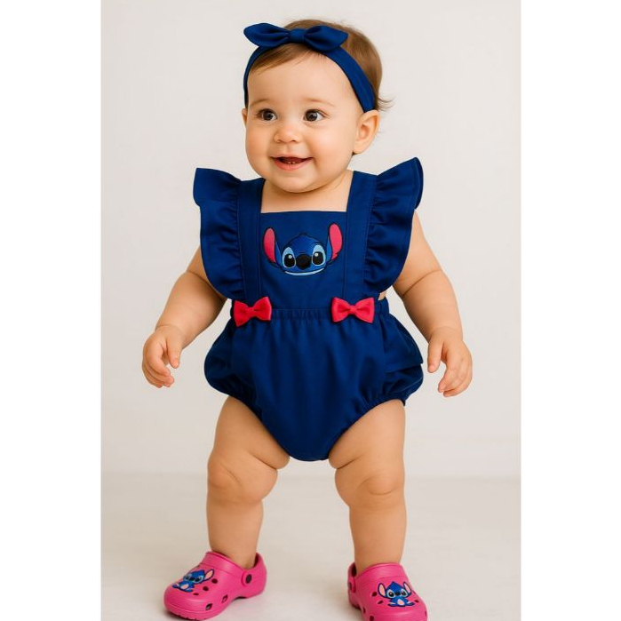 Romper bebê, salopete infantil, jardineira bebê menina, mesversário, body Stitch Angel, fantasia bebê,  temático